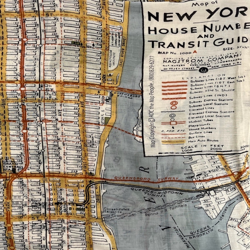 One Hundred Stars Scarf Wrap Womens New York City Subway Street Map Lightweight - Picture 8 of 10